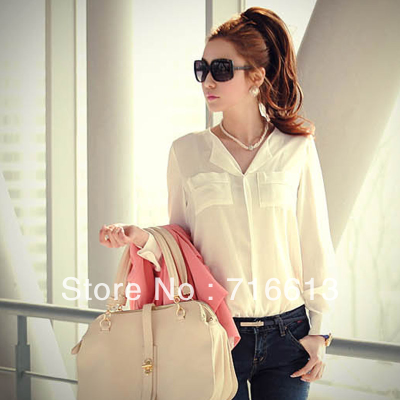 2013 spring and summer women's V-neck loose casual sun protection clothing long-sleeve shirt chiffon shirt
