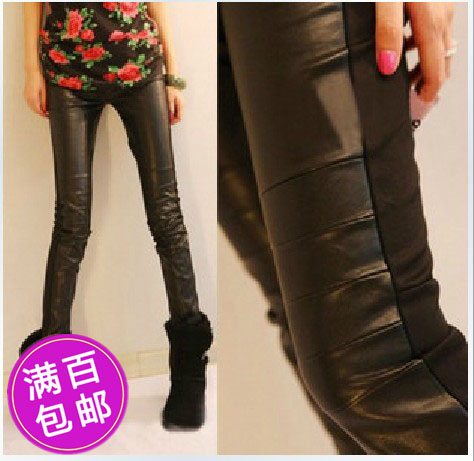 2013 spring autumn and winter thick basic leather pants black pencil elastic women's all-match