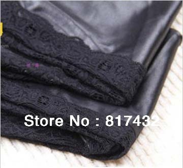 2013 spring autumn fashion women's side lace patchwork faux leather leggings ladies' sexy pu tights black free shipping LT078