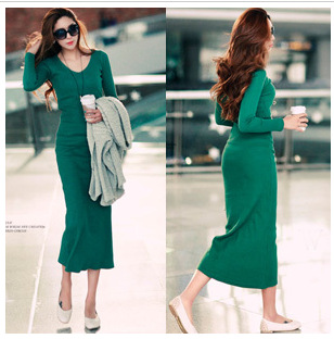 2013 Spring/Autumn long sleeves evening gowns dressesslim basic slim hip plus size sweater dress knitted short skirt fashion