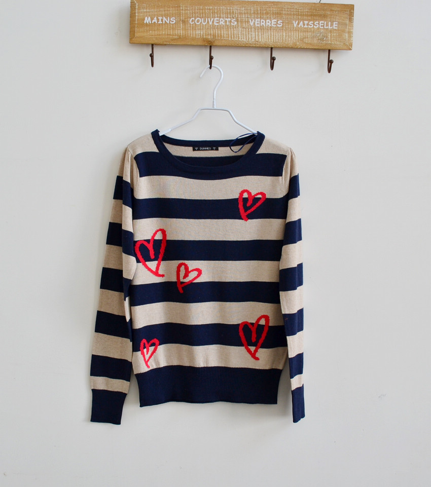 2013 spring autumn new arrival long-sleeve pullover sweater female navy stripe sweater free shipping