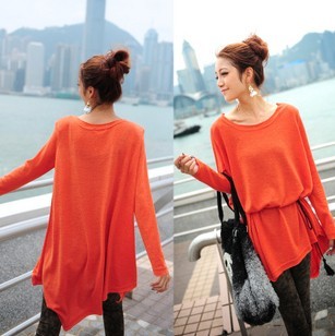 2013 spring autumn new korean fashion irregular cotton t shirts women blouses stylish tops dress long sweater