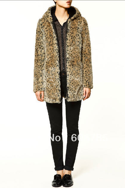 2013 Spring Autumn Winter Leopard Print Overcoat Women Fashion Fur Coat Woolen Jacket Coat Outerwear Free shipping B0796
