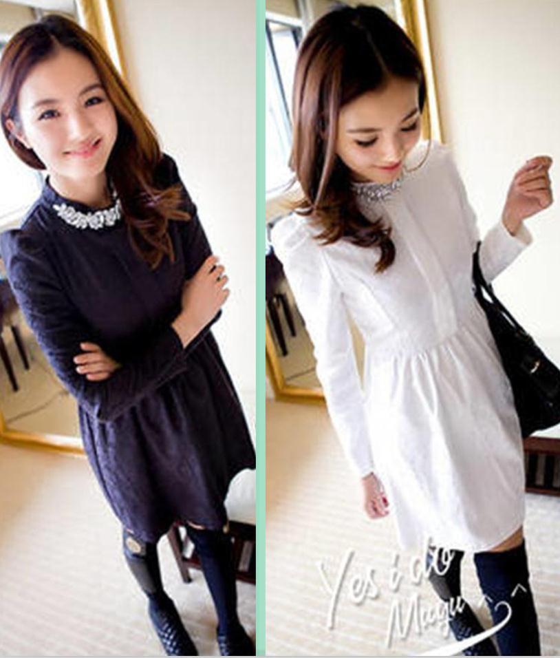 2013 spring autumn winter stand collar rhinestone long sleeve plus size XXL office career dresses,mini floral dress