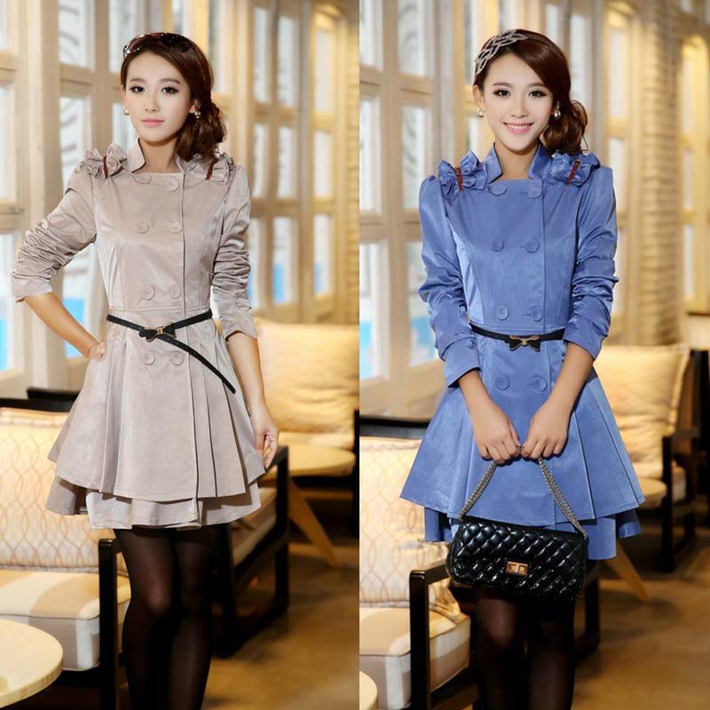 2013 spring AYILIAN DUOYI sauteeded school wear trench double breasted one-piece dress women's outerwear