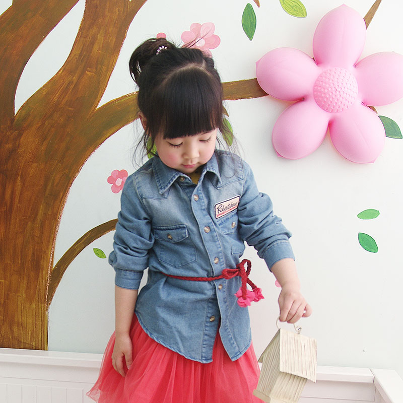 2013 spring baby child girls clothing denim coat casual coat all-match water wash shirt top