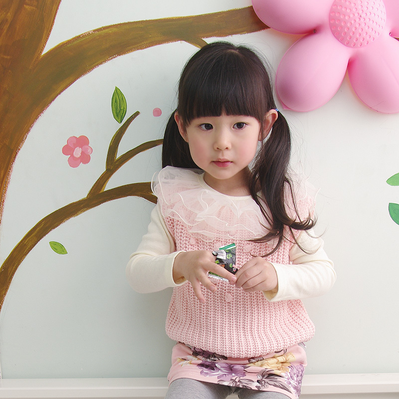 2013 spring baby child girls clothing woven vest top spaghetti strap sweet small vest lace decoration