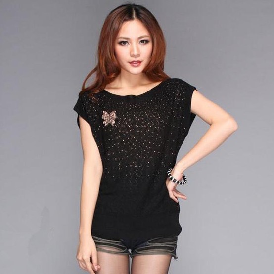 2013 spring batwing shirt cutout sweater thin loose shirt crochet net shirt female