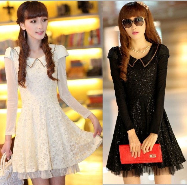 2013 spring black and white clothes princess paillette beaded leather clothing lace skirt viya muz