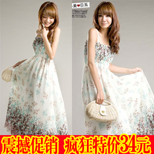 2013 spring bohemia national trend tube top beach chiffon one-piece dress suspender skirt full dress