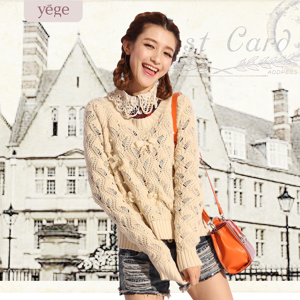 2013 spring bow beading pullover sweater sweater y2361
