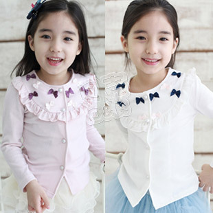 2013 spring bow laciness paragraph girls clothing baby cardigan wt-0574