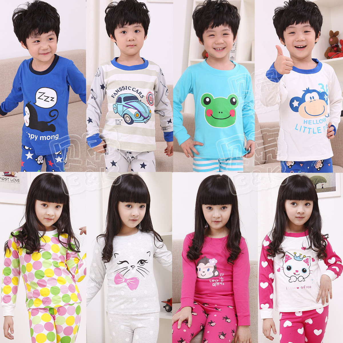 2013 spring boys clothing girls clothing child 100% cotton lounge underwear set tz-0500