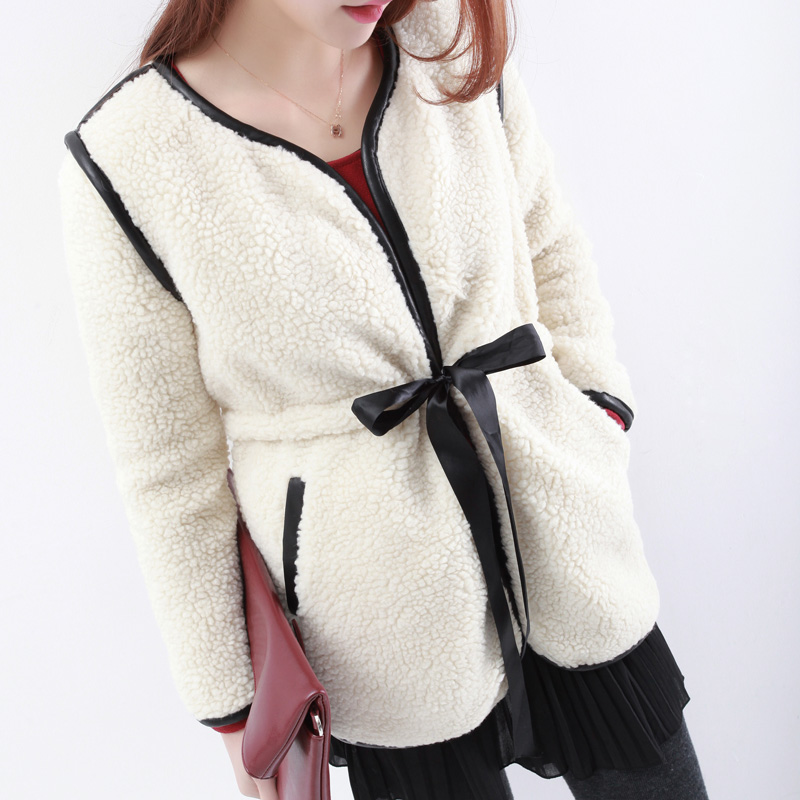 2013 spring brief elegant ladies o-neck long-sleeve patchwork leather berber fleece clip cotton overcoat gg097