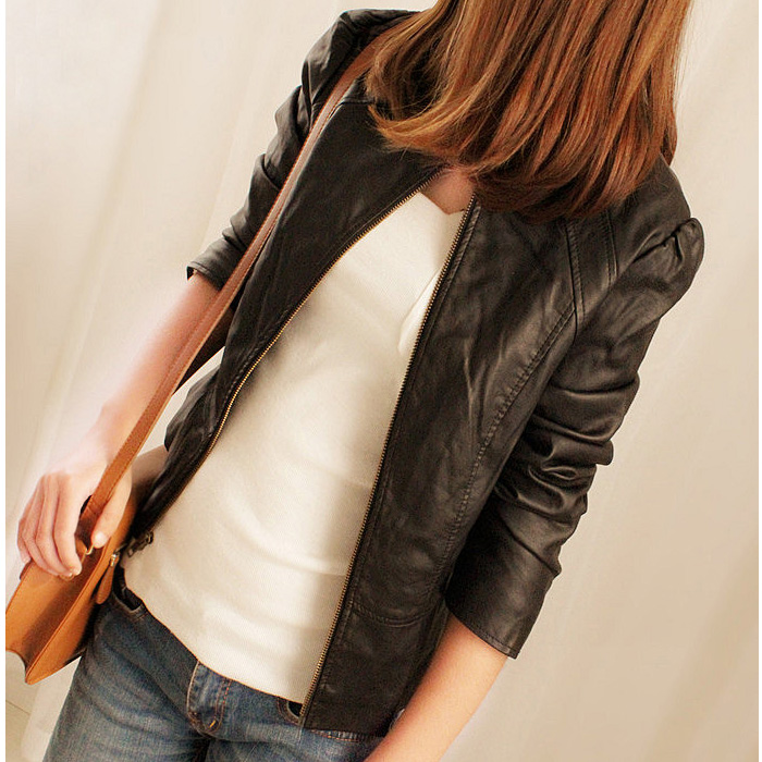 2013 spring brief PU clothing plus size outerwear leather jacket xi3-w15