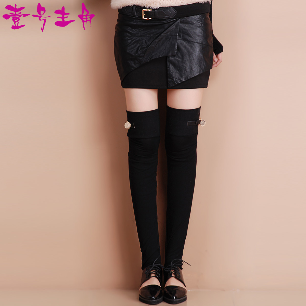 2013 spring bust skirt PU patchwork slim hip leather skirt short skirt half-skirt 12409