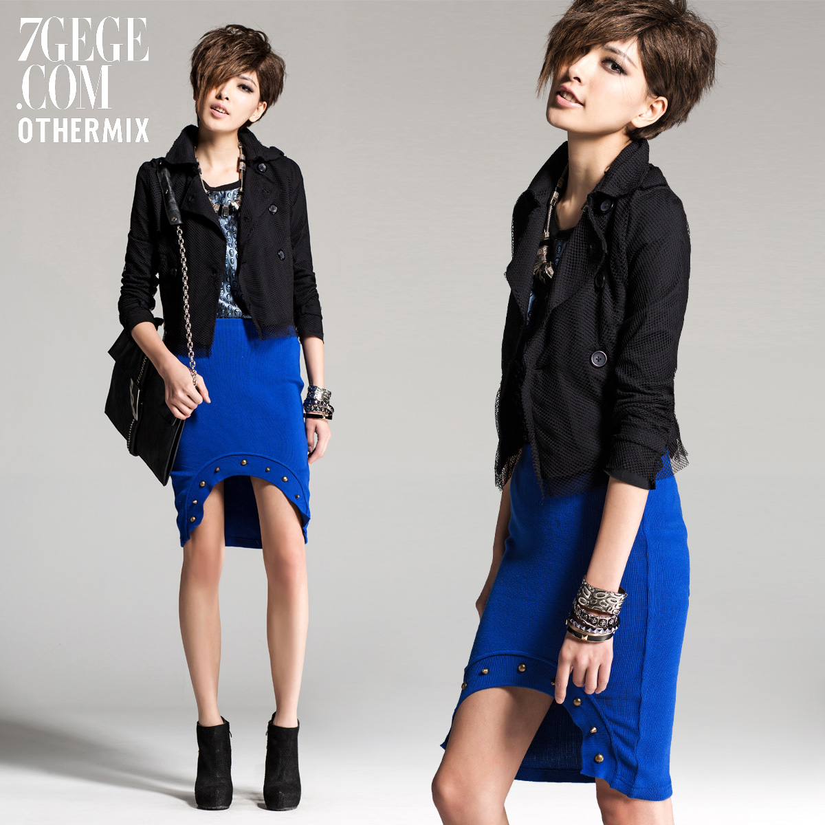 2013 spring button epaulette net fabric patchwork design slim short small suit jacket women