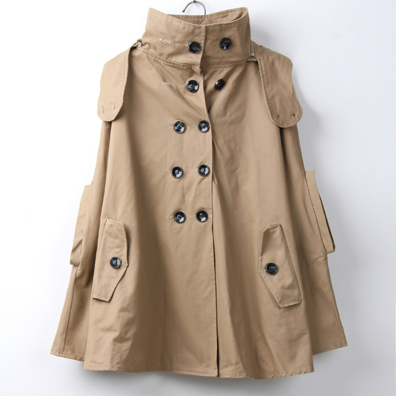 2013 spring camel with a hood casual cloak fashion double breasted cape plus size trench outerwear