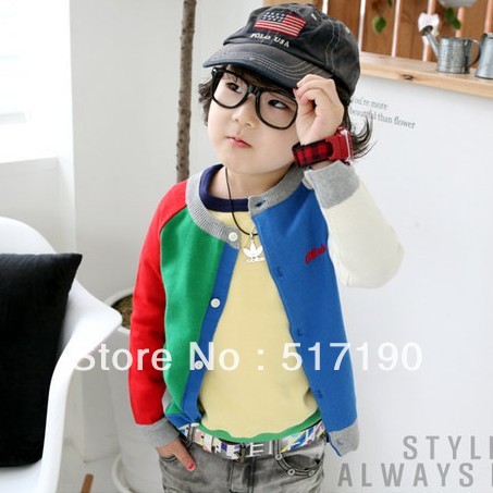 2013 spring candy color block decoration male girls baby child long-sleeveCotton sweatshirt from 2 size Free shipping