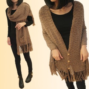 2013 spring cardigan scarf two ways goatswool women's circle plus size sweater all-match tassel