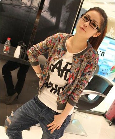 2013 spring cartoons cardigan jacket o-neck coat long-sleeve top women's personalized doodle cape