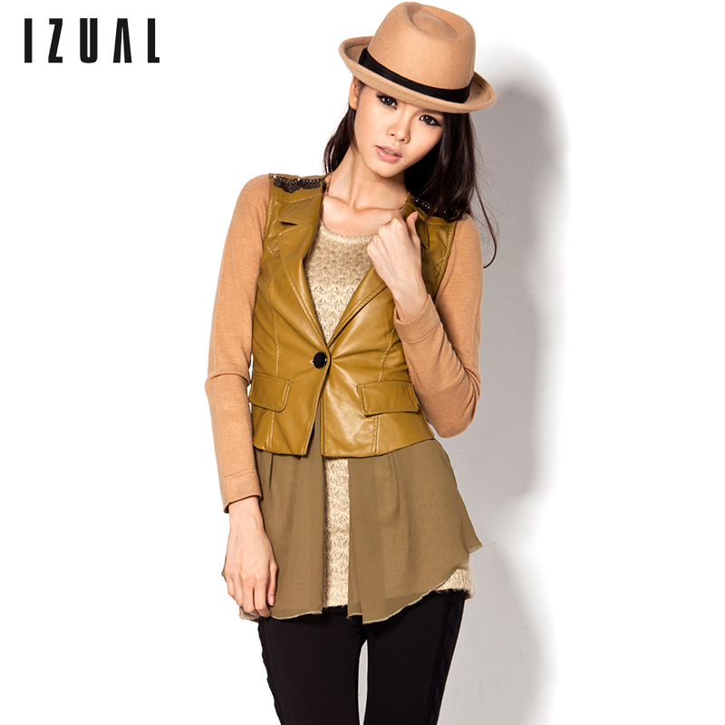 2013 spring casual leather clothing vest female slim leather clothing chiffon vest women's vest short design