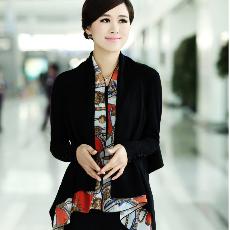 2013 spring chiffon irregular medium-long patchwork sweater cardigan vest plus size shoulder width