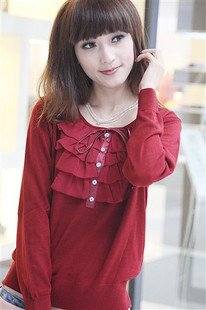2013 spring chiffon low o-neck long-sleeve sweater