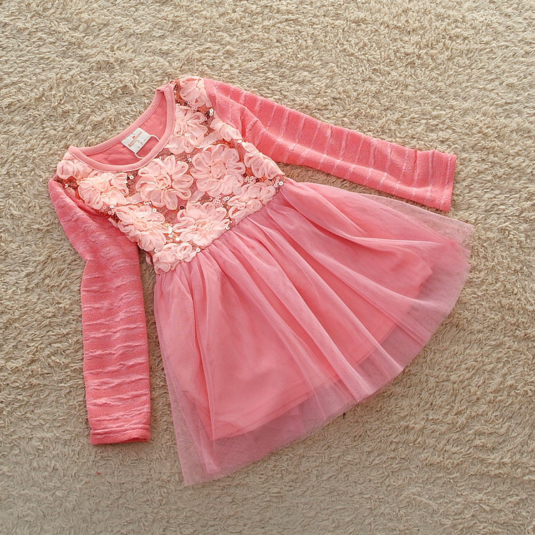 2013 spring child baby girls clothing gentlewomen long-sleeve dress princess dress three-dimensional flower