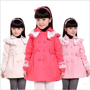 2013 spring child female child trench outerwear medium-long child princess preppy style powder red
