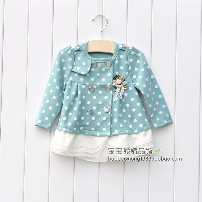 2013 spring child girls clothing dot full cotton-padded coat trench cardigan
