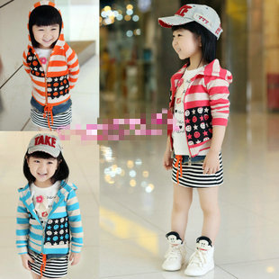 2013 spring child stripe five-pointed star frame with a hood zipper outerwear cardigan children's clothing 2897 free shipping