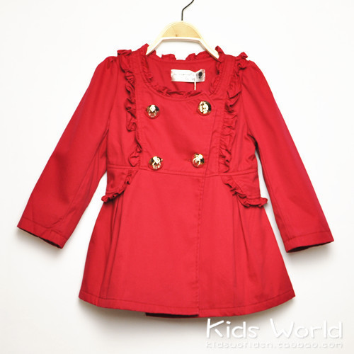 2013 spring children's clothing 100% cotton ruffle hem sweet elegant long-sleeve trench