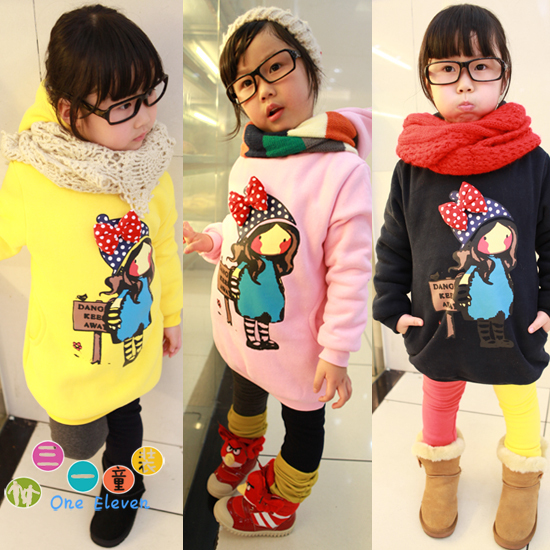 2013 spring children's clothing baby child female child long design thickening sweatshirt outerwear fleece 3847