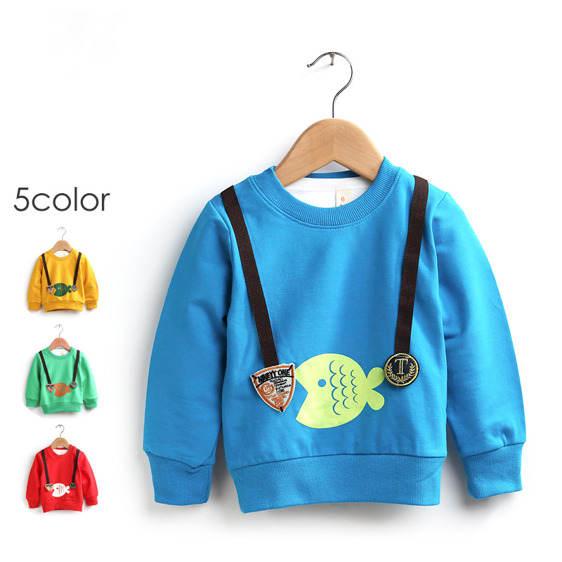 2013 spring children's clothing dollarfish 100% cotton loop pile baby sweatshirt boys and girls basic shirt