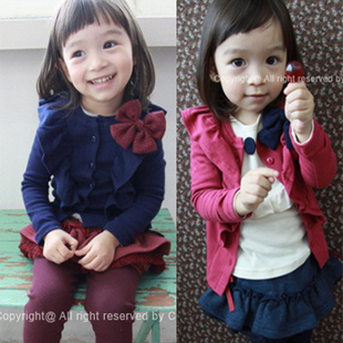 2013 spring children's clothing female child bow ruffle sleeve length cardigan coat a5-2