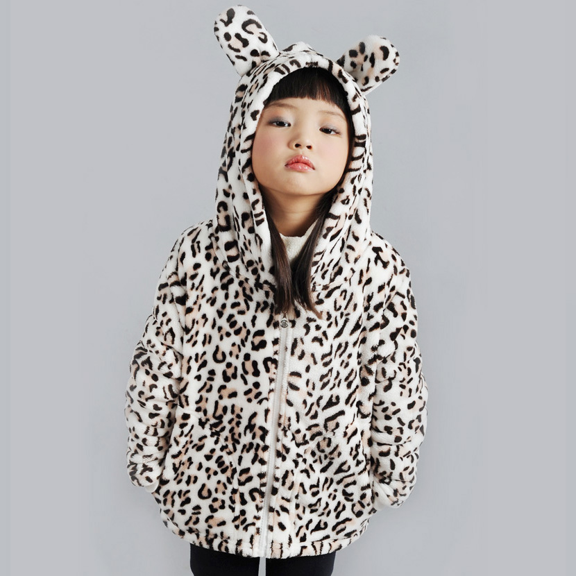 2013 spring children's clothing leopard print cartoon sweatshirt female child thickening plus velvet fashion coat child