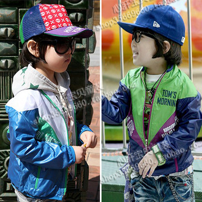 2013 spring children's clothing male child color block decoration trench jacket zipper child cardigan e wt37