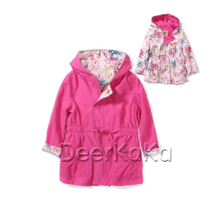 2013 spring children's clothing reversible medium-long k female child trench child outerwear 3 - 12