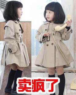 2013 spring children's clothing slim double breasted medium-long child outerwear overcoat female child trench