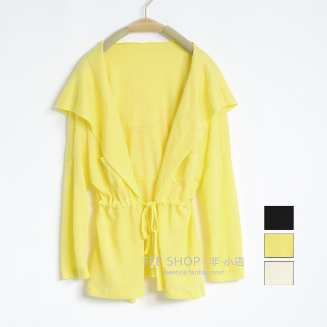 2013 Spring Classic hot-selling with a large lapel hood batwing sleeve lacing long-sleeve cardigan yellow white black outerwear