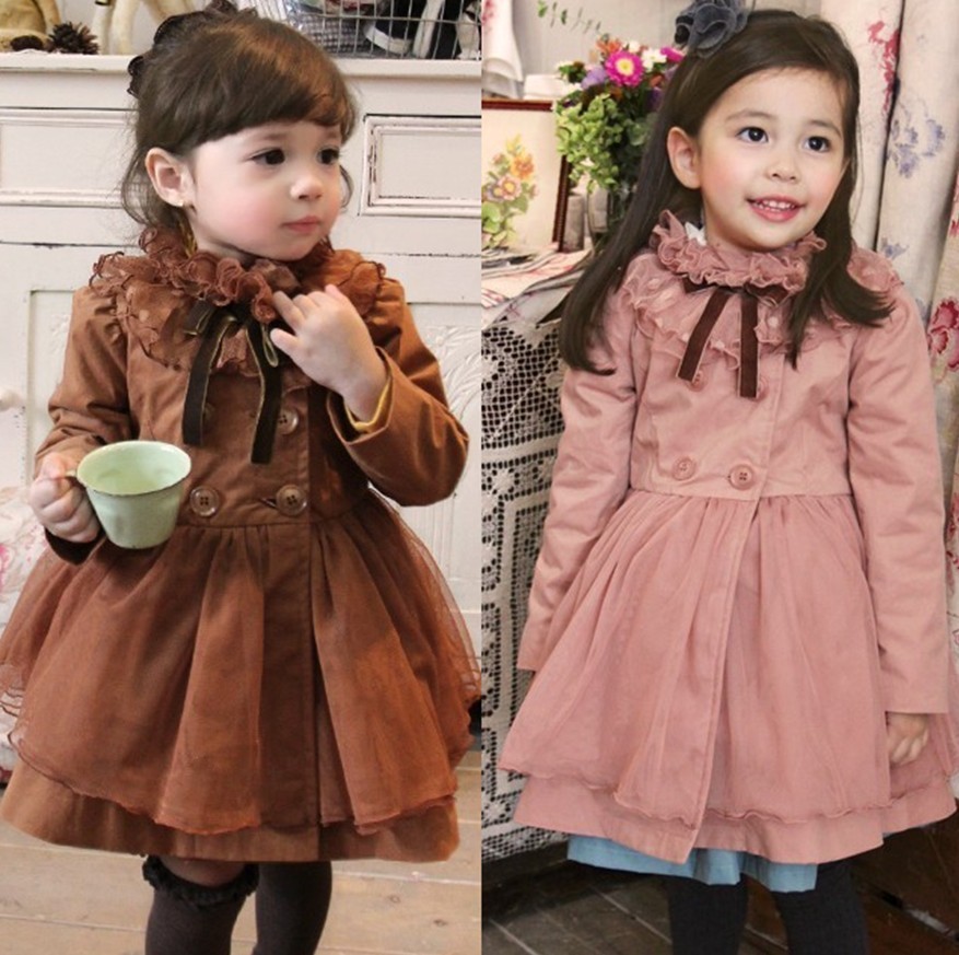 2013 spring clothes 100% cotton lace clothes trench female child baby children's clothing outerwear