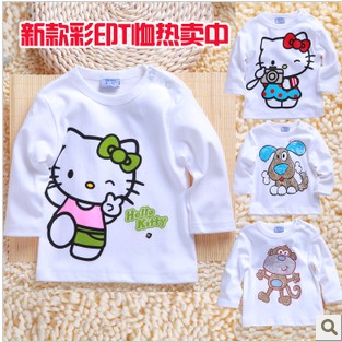2013 Spring clothing baby 100% cotton long-sleeve T-shirt 100% cotton basic shirt cartoon kitty