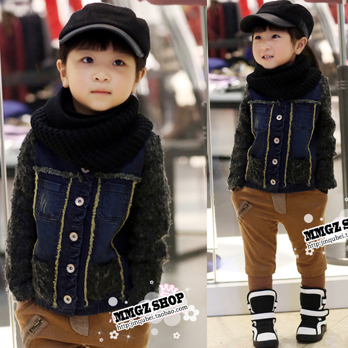 2013 spring clothing baby denim wool outerwear female child jacket y609