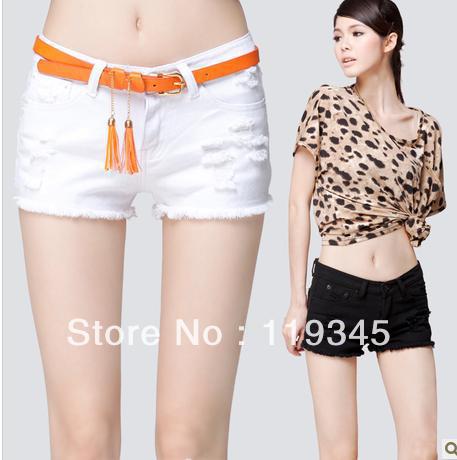 2013 spring clothing panty thin hole lady jeans female korean tide large size pure color bull-puncher knickers ultra short