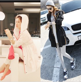 2013 spring color block zipper fashion sun protection clothing trench outerwear