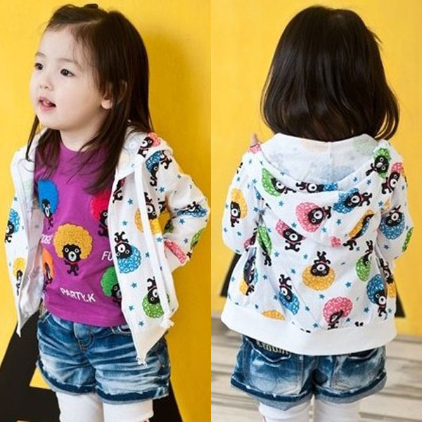 2013 spring colorful bear girls clothing baby with a hood top outerwear 4180 FREE SHIPPING