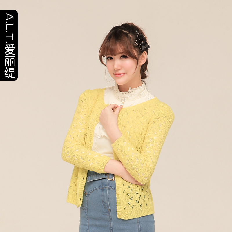 2013 spring cutout shoulder pads all-match thin outerwear long-sleeve short design cardigan female