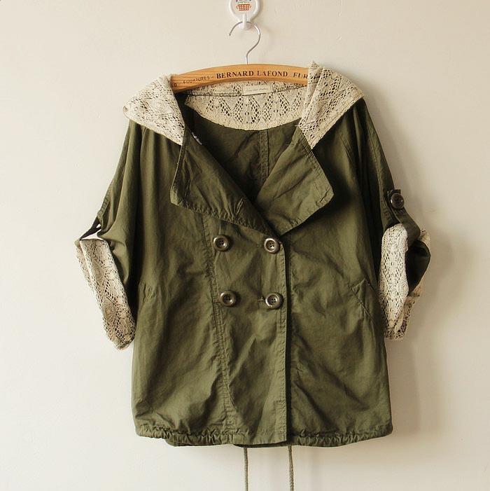 2013 spring delicate lace cap double breasted loose casual jacket outwear female outerwear female