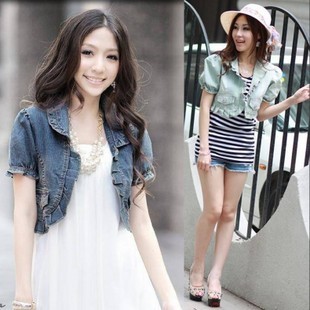 2013 spring denim outerwear ruffle cardigan small cape short jacket denim top waistcoat female